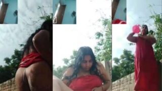 Bokep binal bini desu mandi di luar sambil crot-crotan video call